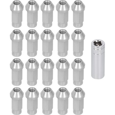 Radmuttern mit M12x1,5-Gewinde, 20 Stück, 5 cm hoch, korrosionsbeständiges Aluminium 7075-T6, silberfarbene Sicherungsmuttern (1/5)