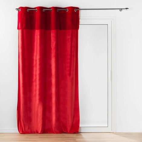 Rideau à Œillets 140 x 240 cm – Velours et Imitation Fourrure – Caresse Rouge (1/5)