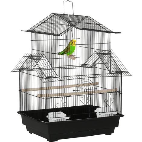 Gabbia per uccelli da interno posatoi mangiatoie vassoio estraibile maniglia 50,5 x 41 x 63 cm design moderno in metallo nero 210007566