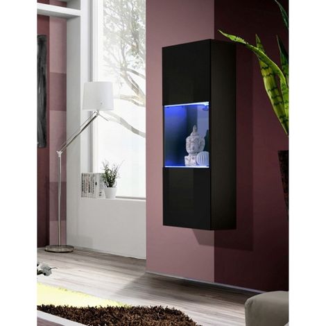 Vitrine LED Murale Design "Fly A3" 126cm Noir (1/4)