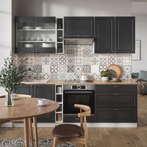 Küchenschränke  Fame-Line, Anthrazit-Gold/Weiß, 235 cm ohne Arbeitsplatte, Vicco
