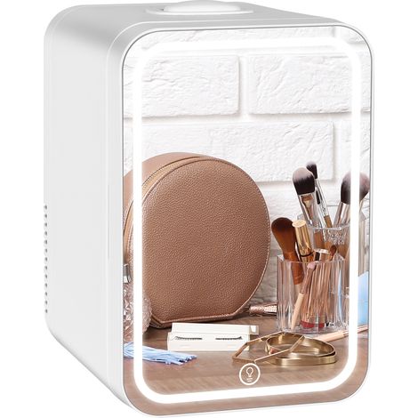Portable Mini Fridge with LED Light Mirror, 3-mode Lightness, Small Skincare Beauty Fridge with AC/DC Powered, Cooler & Warmer for Cars, Homes, Offices and Dorms, Low Noise, 8L (1/5)