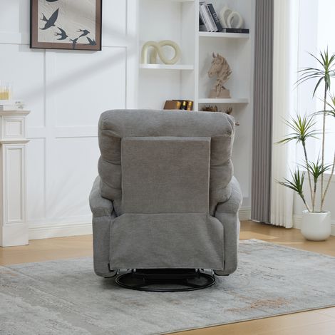 Fauteuil inclinable pivotant 360° avec massage et chauffage électrique. Dossier et repose-pieds ajustables,poches latérales incluses,couleur gris. (1/5)