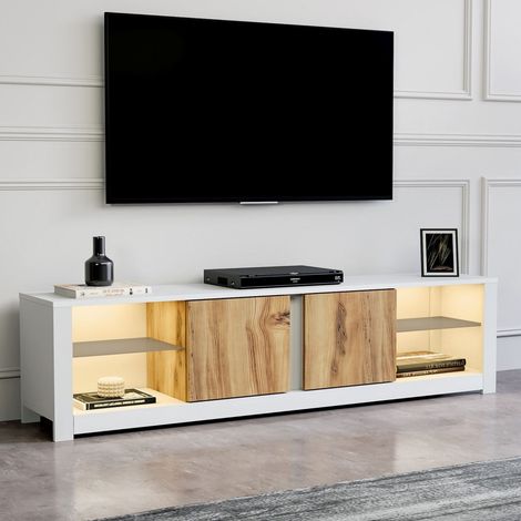 Mobile Porta tv Vogogna, 2 Ripiani, 6 Vani, 2 Ante, 180x35x45h cm Bianco (1/5)