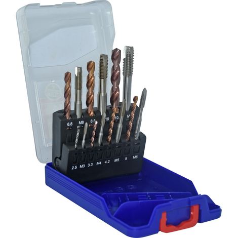 Tivoly • PRO Box 14 Pezzi • 7 maschi a macchina HSS da M3 a M12 • 7 punte per metallo HSS da Ø2.5mm a Ø10.2mm • Lunga durata • Prodotto in Francia • Per la lavorazione di acciai resistenti (1/3)