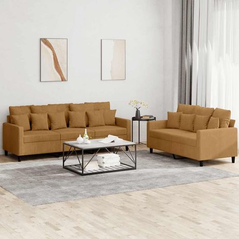 Teenpull – 2-tlg. Sofagarnitur mit Kissen Braun Samt (1/5)