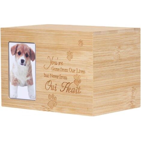 Boîte à cendres pour animal domestique, chat ou chien, urne commémorative pour cendres en bambou, cercueil de cendres, cadeau commémoratif avec cadre photo (avec cadre) (1/5)