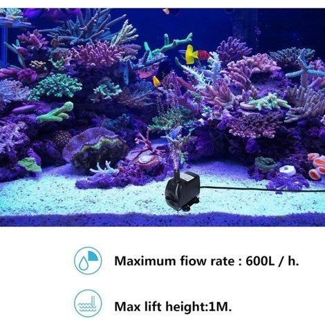 Sehr leise Wasserpumpe, Tauchpumpe, 600 l/h (160 GPH, 10 W), für Teiche, Fische, Schildkröten, Wassertiere, Aquarien, Schwimmbäder, Statuen, Steingärten, Wasserspiele (1/4)