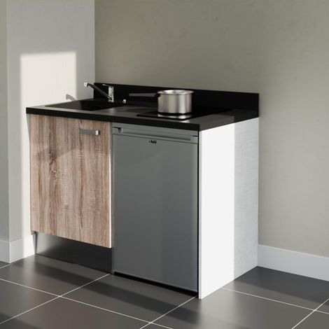 Kochnischen K08L - 120 cm - Holz - Nero - Spüle links + Haushaltsgeräte Edelstahl (1/5)