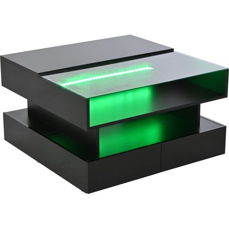 Couchtisch höhenverstellbar 80 x 80 x 45 cm schwarz mit 2 Schubladen und LED (1/5)