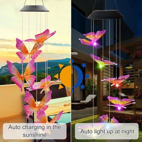 Carillon Solaire - Papillon Lumineux Avec LED Changeante - Extérieur Jardin Terrasse Balcon - 1 Pièce (1/5)