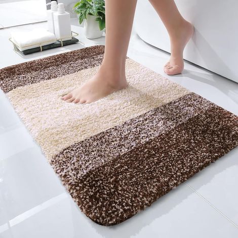 Tapis de bain antidérapant, ultra doux et absorbant, idéal pour les entrées de salle de bain, etc., 1 pièce, marron, 40 × 60 cm (1/5)
