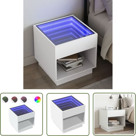 vidaXL Table de chevet avec LED infini blanc 50x50x50 cm (1/5)