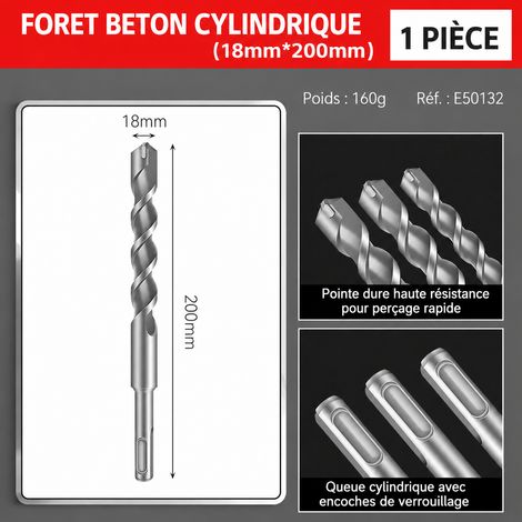 Foret béton haute résistance à queue ronde 18×200 mm 18 200mm 200 e50132 18 × 15 × 2 cm 160 g – Livraison gratuite