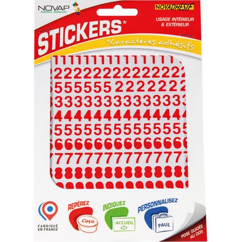 Novap – Chiffres autocollants 10mm rouge – Vinyle coloré pour intérieur et extérieur – Adhésif acrylique – 4370095 (1/4)
