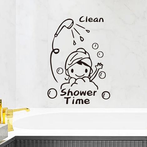 Lntyq Wandaufkleber „Clean Shower Time“, süßes kleines Mädchen, Kinderbadezimmer, Glastür, Wandaufkleber, Heimdekoration, Aufkleber (1/5)