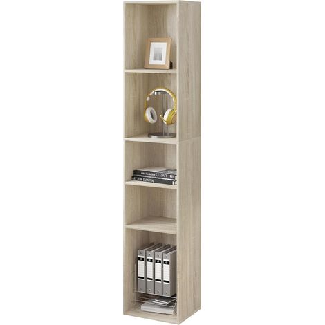 WOLTU Libreria Blanca de 5 Niveles Estanteria para Libros con Compartimientos Abiertos Estanteria de Almacenamiento Multifuncional para Oficina Salon Estudio y Cocina Roble Claro 30x26x151 cm