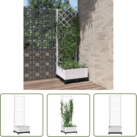 The Living Store Jardinière avec treillis Blanc 40x40x121,5 cm PP - Jardinierre Murale - Pot Plante Grimpante - Support Vignes - Pot Fleuri Extérieur - Décoration Jardin (1/5)