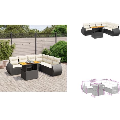 7-tlg. Garten-Sofagarnitur mit Kissen Schwarz Poly Rattan - Gartenmöbel Set - PE-Rattan Möbel - Outdoor Lounge - Gartenecke - Terrassenmöbel (1/3)