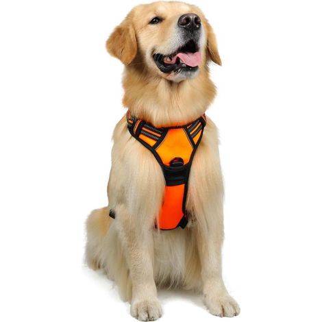 Harnais chien anti-traction orange L, gilet réfléchissant réglable, attache devant, pour chien grand taille, American Staff, Border Collie, randonnée, voiture – DELKEVIC