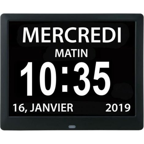 Reloj calendario digital de una pieza de 7 pulgadas con fecha y hora, reloj para padres con Alzheimer, recordatorio de medicamentos para abuelos e hijos, negro, 204 x 143 x 24 mm
