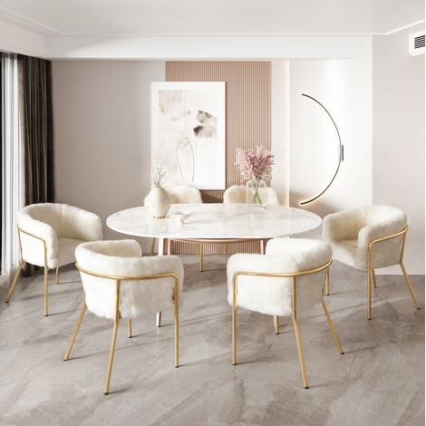 CHICFURN Set di 6 sedie da pranzo 57x57x77 cm bianche in metallo, stile lusso leggero (1/5)