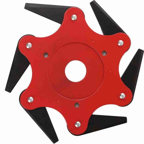 Tête de débroussailleuse à 6 lames, diamètre intérieur 2,5 cm, en nylon et acier au manganèse, rouge.