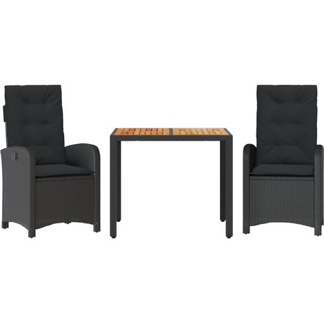 Maison Exclusive - 3-tlg. Garten-Essgruppe mit Kissen Schwarz Pol