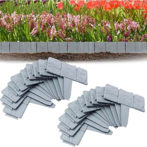 Set of 20 Outdoor Garden Edging Stone - Plastic Garden Edging - Lawn Edging 5m - Grey (1/4)