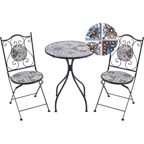 Set da bistrot da giardino in metallo nero con motivo a mosaico e struttura in ferro Civita