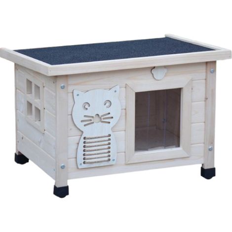 Bb-Loisir – Maisonnette pour chat avec toit pliable – Bois massif résistant aux intempéries – Dimensions 53x45x43cm – Intérieur et extérieur (1/5)