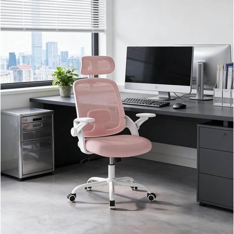 Chaise de bureau 63,5x47x109,5-117,5 cm métal rose ergonomique pour bureau – MEUBLIV (1/5)