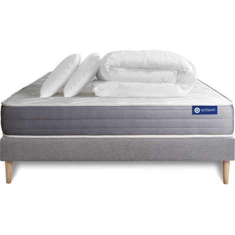 Ensemble matelas sommier Actilatex dream 140 x 190 cm 2 oreillers et couette Latex et mémoire de forme - Couleur : Gris (1/5)