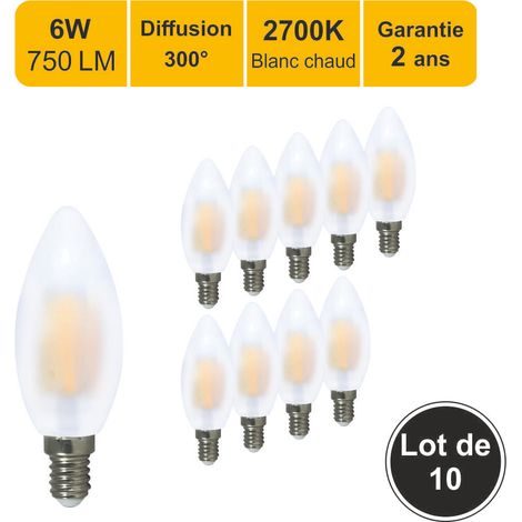 [JAMAIS UTILISÉ] Lot de 10 ampoules LED filament E14 6W (équiv. 57w) 750Lm 2700K - garantie 2 ans
