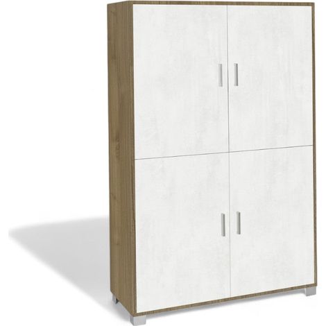 Mobile soggiorno moderno 4 ante legno noce stelvio e bianco ossido arredo pratico in MDF 107x41x162 cm
