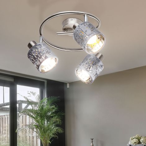 Deckenleuchte 3 Flammig Spotleuchte schwenkbar Deckenlampe Samt, Metall silber, 3x E14 Fassungen, DxH 25x15 cm