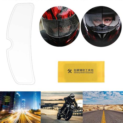 Film adhésif universel imperméable pour visière de casque de moto, transparent, avec patch. (1/4)