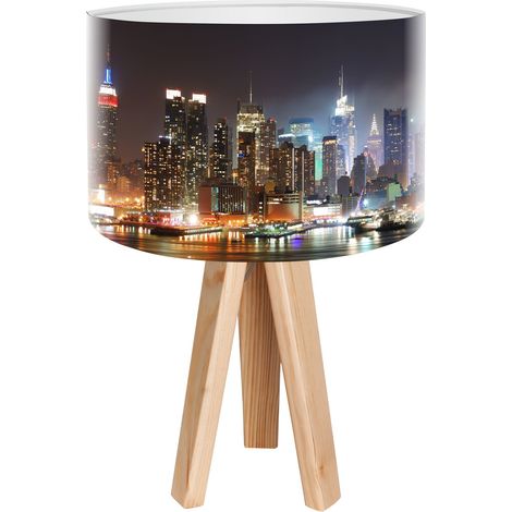 Lampe de chevet city foto-013 - Bois clair, blanc