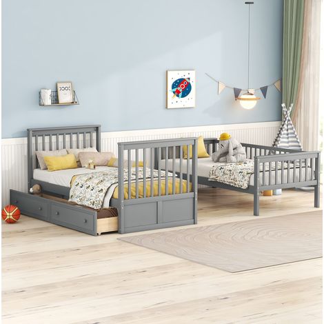 Litera gris 90x200 cm Cabrio con cajones y separable (1/5)