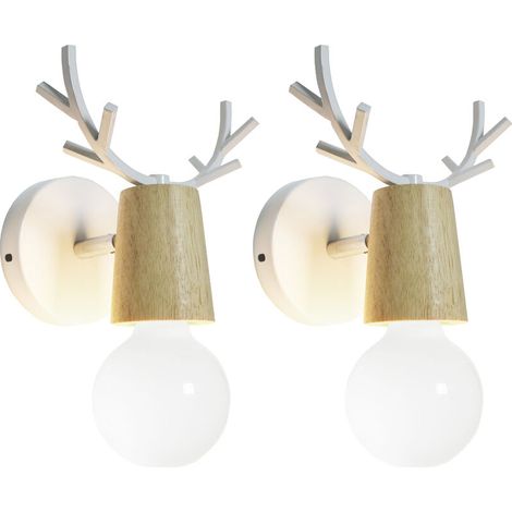 Paquete de 2 lámparas de pared retro con forma de cabeza de ciervo, apliques de pared, iluminación para dormitorio, escaleras, cafetería, color blanco.