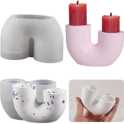 Moule en silicone en forme de U pour bougeoir, support de bougie en ciment ou résine de plâtre à faire soi-même (1/4)