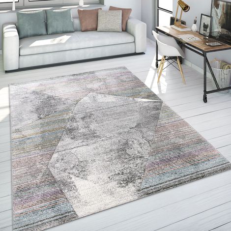 Paco Home Tappeto Soggiorno Vintage Tappeto Pelo Corto Geometrico Righe Grigio Beige 60x110 cm (1/5)