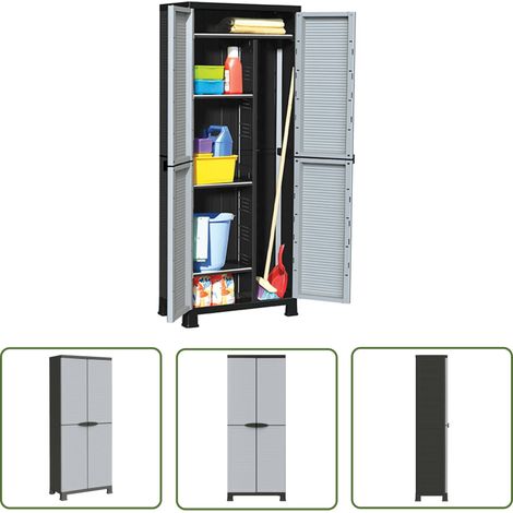 The Living Store Kunststoffschrank 68x39x171,5 cm - Aufbewahrungsbox - Garderobe - Werkzeugschrank - Plasticschrank - Grau (1/5)