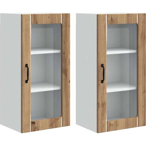 Maison Exclusive - Mobile in vetro da parete PORTO 2 pcs Rovere artigianale