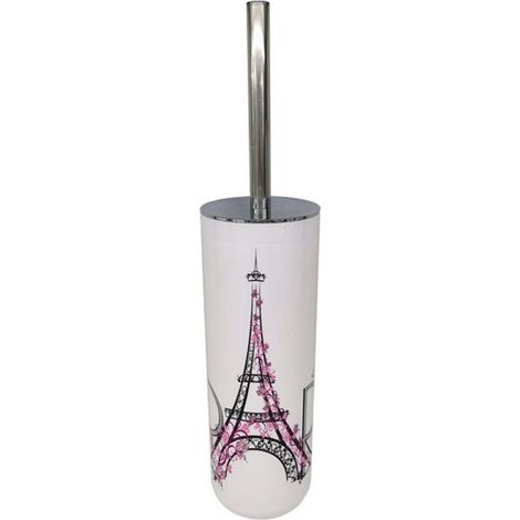 TRADE SHOP - Portascopino Bianco Decorato Scritta Paris Con Scopino Accessorio Bagno 87043 - (1/2)