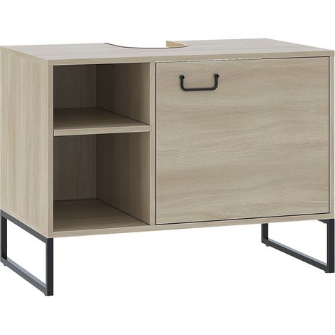 Mueble bajo lavabo Vionna, Roble/negro, 80 x 60 cm con 2 compartimentos abiertos, Vicco