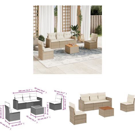 6-tlg. Garten-Sofagarnitur mit Kissen Beige Poly Rattan - Gartensortiment - Gartenmöbelset - Lounge Set - Rattan Möbel - Outdoor Möbel - Home & Living (1/3)