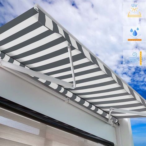 Store de terrasse Gris et blanc ligné 2,5 X 2 m Store banne de qualité (1/5)