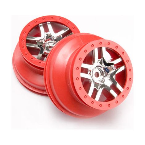 Wheels SCT Split-Spoke chrome red beadlock style dual profile (2.2 outer 3.0 inner) (4WD front-rear 2WD rear) (2)