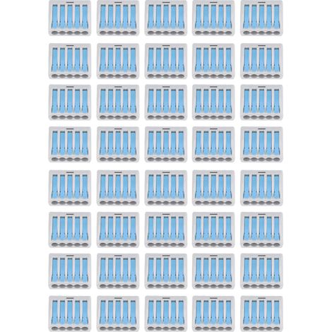 Lot de 40 connecteurs rapides PCT-215 bleus, bloc à levier 5 conducteurs pour câbles, connexion compacte et fiable. (1/5)
